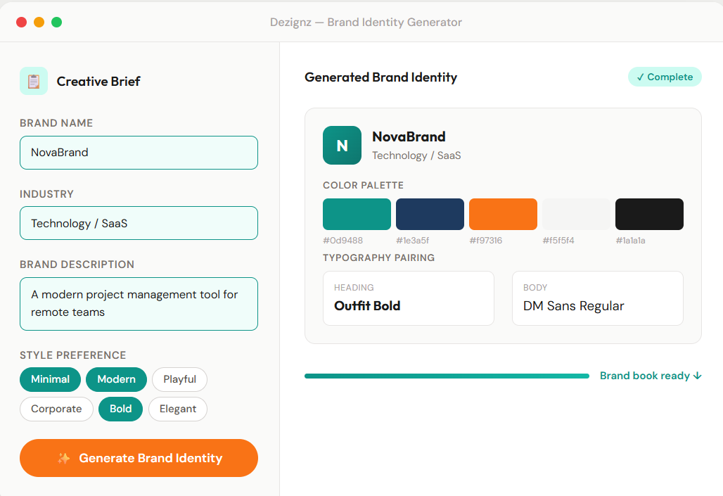 Dezignz — brief to brand book